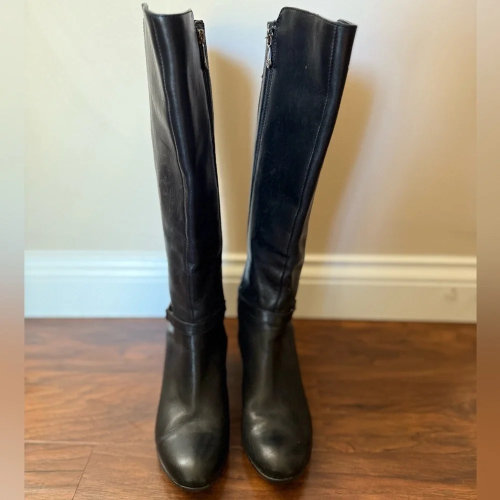 Blondo Laina Black Leather Wedge Knee-High Waterproof Boots-Size8